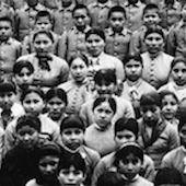 American Indian students in old black and white photo