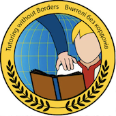 Logo cartoon of child reading a book
