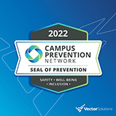 A graphic reading 2022 campus prevention network seal of prevention