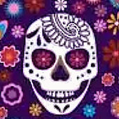 Dia de Los Muertos artwork of a colorful skull