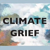 Image of clouds with text climate grief overlayed