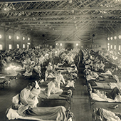 scenes inside a hospital during 1918 pandemic