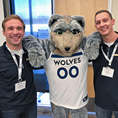 Marc Richards and Sam Walczak with T-wolves mascot
