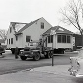 A house being moved for I35 in the 1960s