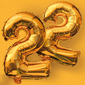 gold balloons in shape of number 22