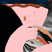 Artwork animation of woman resting head for exhibit