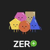 Game graphic featuring smiley faced shapes (circle, square, etc.) and text reading Zer+