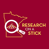 Graphic reading Research on a Stick overlaying state of MN outline
