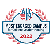 Logo reading Most Engaged Campus for College student voting 2022