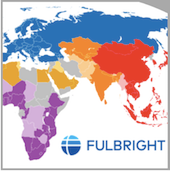 Global fulbright distribution map color coordinated