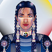 A drawing of a native woman in traditional dress