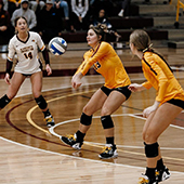 Crookston volleyball players on the court