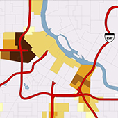 A map of the 1940s Freeways and Minneapolis Black Population