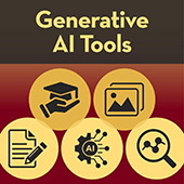 Graphic reading Generative AI tools with 5 icons of various tools within the graphic