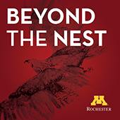 Graphic of raptor with text overlay reading Beyond the Nest