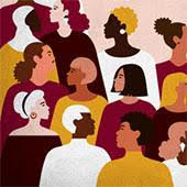 a graphic illustration of people of all colors in a crowd