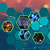 a honeycomb style graphic with images representing medicine inside hexagons