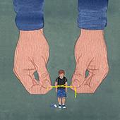 drawing of hands measuring boy's waist