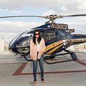 Student in front of chopper