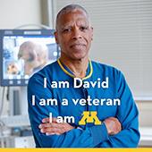 David on poster that says M is for veterans